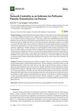 Network Centrality As an Indicator for Pollinator Parasite Transmission Via Flowers