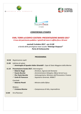 CONFERENZA STAMPA FARI, TORRI Ed EDIFICI COSTIERI