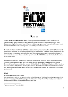 The Programme for the 57Th BFI London Film Festival in Partnership