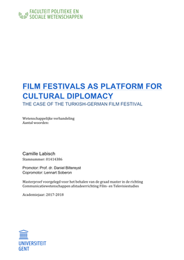 Film Festivals As Platform for Cultural Diplomacy the Case of the Turkish-German Film Festival