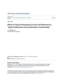 Effects of Various Photoperiods on Color and Pubescence in Thyanta Pallidovirens Accerra (Hemiptera: Pentatomidae)