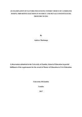 By Andrew Muchanga a Dissertation Submitted to the University Of