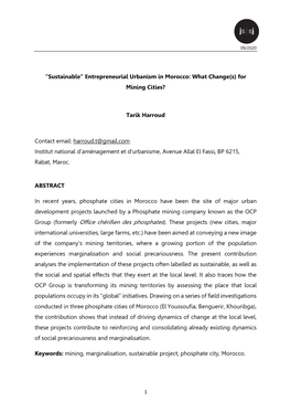 Entrepreneurial Urbanism in Morocco: What Change(S) for Mining Cities?