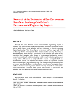 Research of the Evaluation of Eco-Environment Benefit on Suichang Gold Mine’S