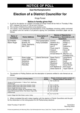 NOTICE of POLL Election of a District Councillor