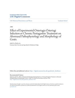 Effect of Experimental Ostertagia Ostertagi Infection Or Chronic Pentagastrin Treatment on Abomasal Pathophysiology and Morphology of Goats