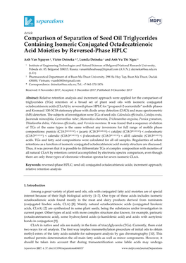 Comparison of Separation of Seed Oil Triglycerides Containing Isomeric Conjugated Octadecatrienoic Acid Moieties by Reversed-Phase HPLC