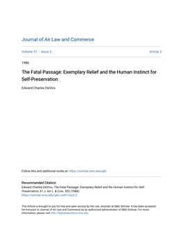The Fatal Passage: Exemplary Relief and the Human Instinct for Self-Preservation