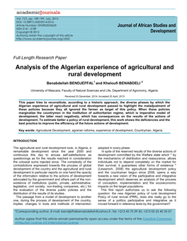 Analysis of the Algerian Experience of Agricultural and Rural Development