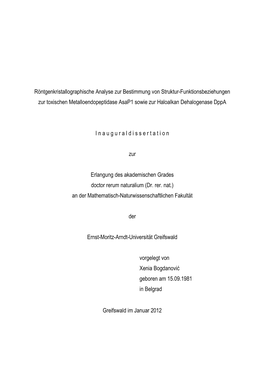 Röntgenkristallographische Analyse Zur Bestimmung Von Struktur4funktionsbeziehungen Zur Toxischen Metalloendopeptidase Asap1 So