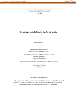 Secondary Metabolites in Gerbera Hybrida