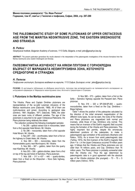 The Paleomagnetic Study of Some Plutonians of Upper Cretaceous Age from the Maritsa Neointrusive Zone, the Eastern Srednogotie and Strandja