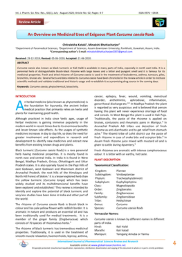 An Overview on Medicinal Uses of Exiguous Plant Curcuma Caesia Roxb