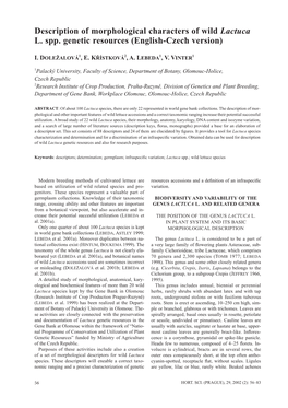 Description of Morphological Characters of Wild Lactuca L. Spp. Genetic Resources (English-Czech Version)