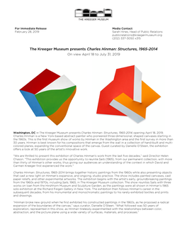 The Kreeger Museum Presents Charles Hinman: Structures, 1965-2014 on View April 18 to July 31, 2019