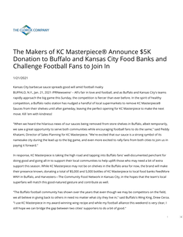 The Makers of KC Masterpiece® Announce $5K Donation to Bu Alo