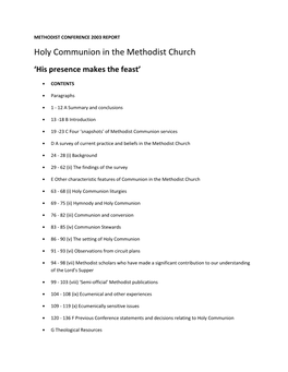 Holy Communion in the Methodist Church ‘His Presence Makes the Feast’