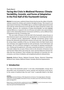 Facing the Crisis in Medieval Florence: Climate Variability, Carestie, and Forms of Adaptation in the First Half of the Fourteenth Century