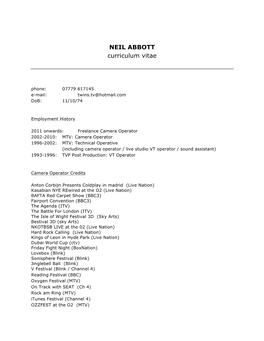 NEIL ABBOTT Curriculum Vitae