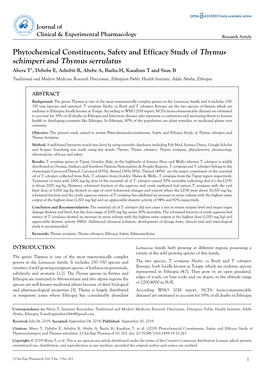 Phytochemical Constituents, Safety and Efficacy Study of Thymus Schimperi and Thymus Serrulatus