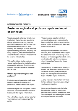 Posterior Vaginal Wall Prolapse Repair and Repair of Perineum