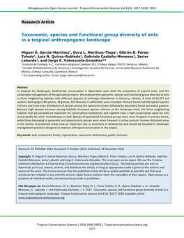 Taxonomic, Species and Functional Group Diversity of Ants in a Tropical Anthropogenic Landscape