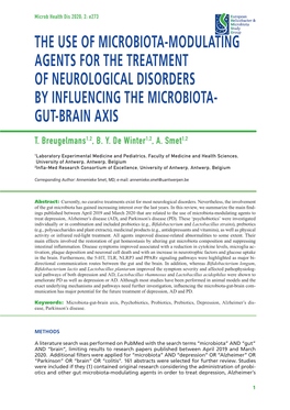 The Use of Microbiota-Modulating Agents for the Treatment of Neurological Disorders by Influencing the Microbiota- Gut-Brain Axis