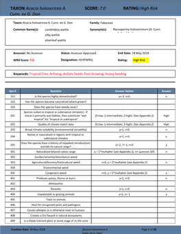 TAXON:Acacia Holosericea A. Cunn. Ex G. Don SCORE