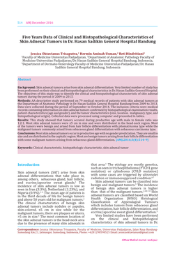 Five Years Data of Clinical and Histopathological Characteristics of Skin Adnexal Tumors in Dr