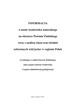 INFORMACJA O Stanie Środowiska Naturalnego Na Obszarze Powiatu Żnińskiego Wraz Z Analizą Stanu Oraz Działań Ochronnych W