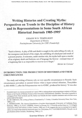 Writing Histories and Creating Myths: Perspectives on Trends in the Discipline of History and Its Representations in Some South African Historical Journals 1985-19951