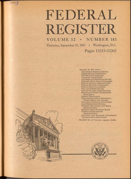 FEDERAL REGISTER VOLUME 32 • NUMBER 183 Thursday, September 21,1967 • Washington, D.C