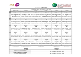 Internazionali BNL D'italia ORDER of PLAY - SATURDAY, 11 MAY 2019