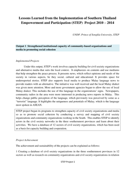 Lessons Learned from the Implementation of Southern Thailand Empowerment and Participation (STEP) Project 2010 – 2014