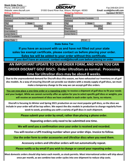 AN IMPORTANT UPDATE to OUR ORDER FORM, and HOW YOU CAN ORDER DISCRAFT GOLF DISCS: Order Ultrastars As Normal