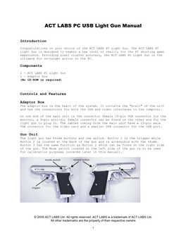 ACT LABS PC USB Light Gun Manual