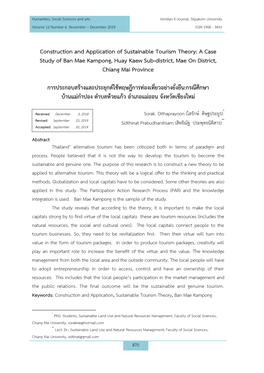 Construction and Application of Sustainable Tourism Theory: a Case Study of Ban Mae Kampong, Huay Kaew Sub-District, Mae on District, Chiang Mai Province