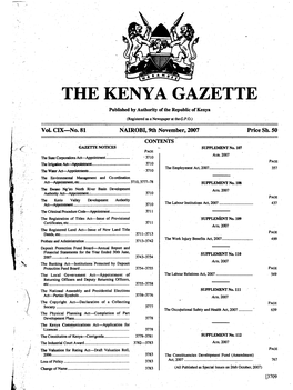 THE KENYA GAZETTE Published by Authority of the Republic of Kenya