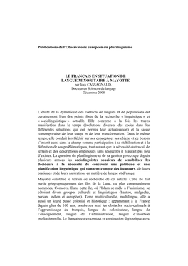 Publications De L'observatoire Européen Du Plurilinguisme