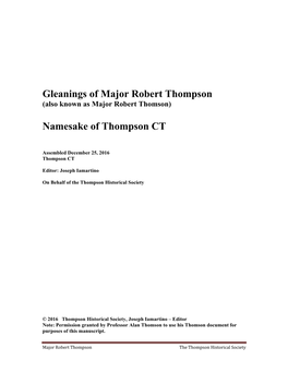 Gleanings of Major Robert Thompson Namesake of Thompson CT