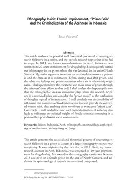 Ethnography Inside: Female Imprisonment, “Prison Pain” and the Criminalization of the Acehnese in Indonesia