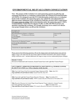 Environmental Re-Evaluation Consultation