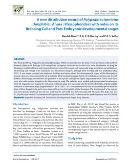 A New Distribution Record of Polypedates Taeniatus (Amphibia : Anura : Rhacophoridae) with Notes on Its Breeding Call and Post-Embryonic Developmental Stages