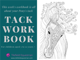 This Week's Workbook Is All About Your Pony's Tack TACK WORK BOOK for Children Aged 5 to 11 Years +