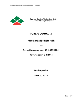 PUBLIC SUMMARY Forest Management Plan