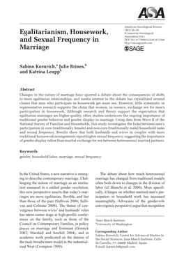 Egalitarianism, Housework, and Sexual Frequency in Marriage