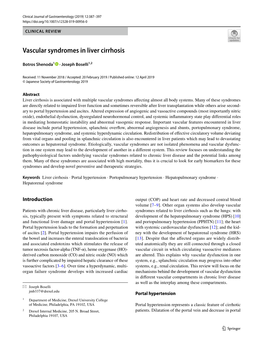 Vascular Syndromes in Liver Cirrhosis