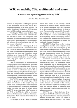 Paper: W3C on Mobile, CSS, Multimodal and More