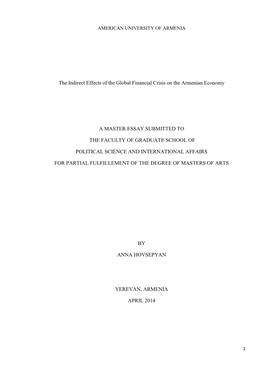 The Indirect Effects of the Global Financial Crisis on the Armenian Economy