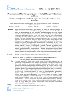 Determination of Microbiological Quality of Stuffed Mussels Sold In